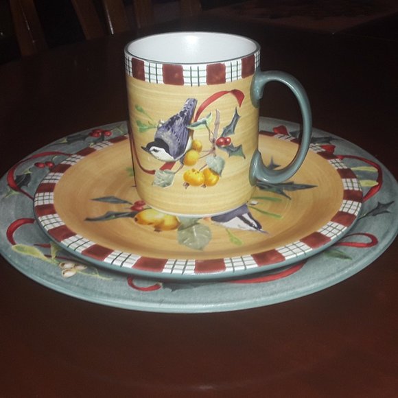 Lenox Dinner Plate, Salad Plate, and Mug. "Winter Greetings Everyday" "Nuthatch - Picture 9 of 9